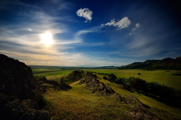 Landschap met velden in de zomer, Dobrogea, Roemenië — Stockfoto