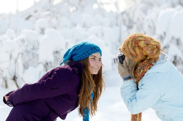 Young women outdoor taking photos — Stock Photo, Image