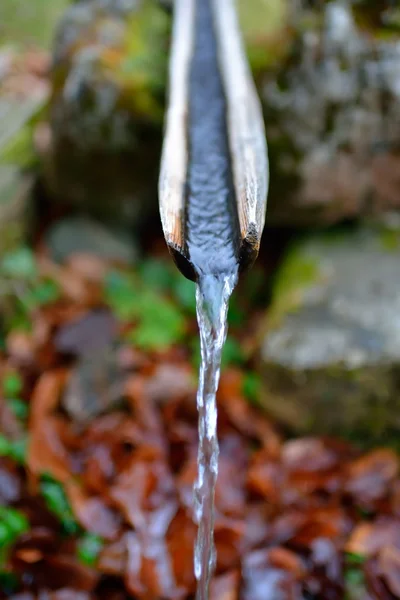 Fuente de agua de manantial fluyendo en la montaña — Foto de Stock