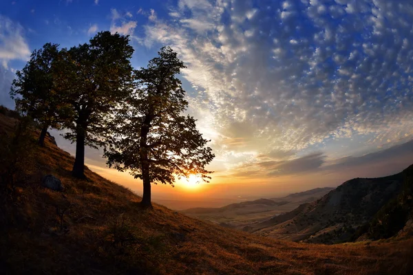Günbatımı güneş doğarken Tutuiatu görünümü, Dobrogea, Romanya manzara — Stok fotoğraf