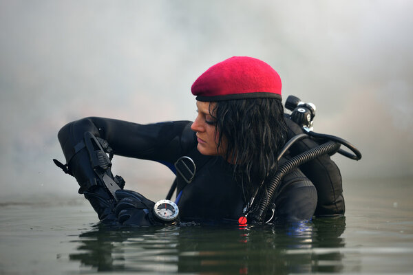 beautiful caucasian diver woman