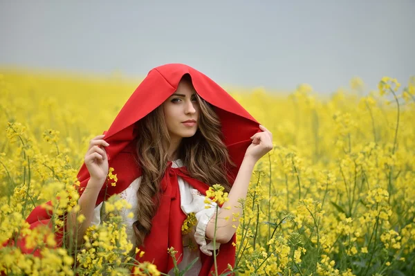 Beautiful woman at spring field — Stock Photo, Image