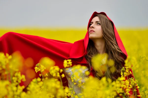 Красивая женщина на весеннем поле — стоковое фото