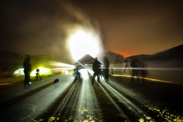 Illuminated camping tents — Stock Photo, Image