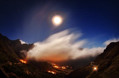 mountain village by night in Tenerife clipart