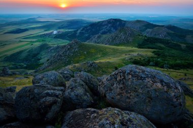 Yaz, Dobrogea, Romanya gün batımında manzara