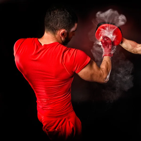 Personal trainer man coach and man exercising boxing — Stock Photo, Image