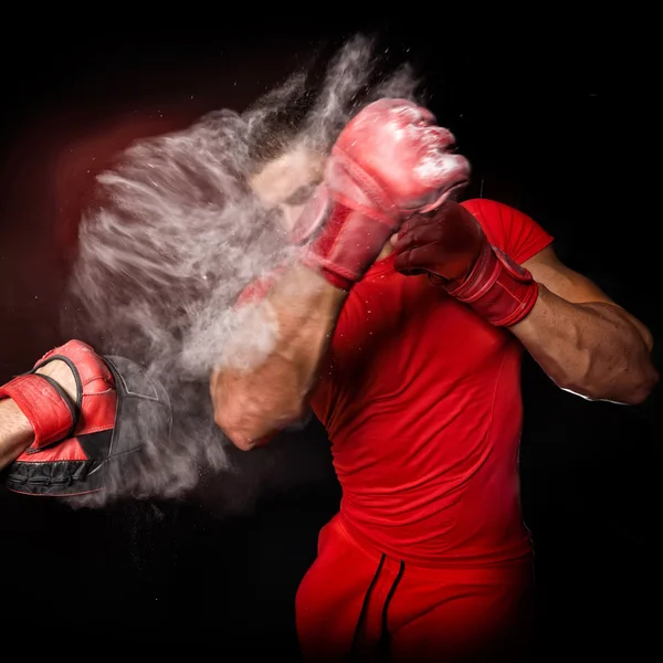 Personal trainer man coach and man exercising boxing — Stock Photo, Image