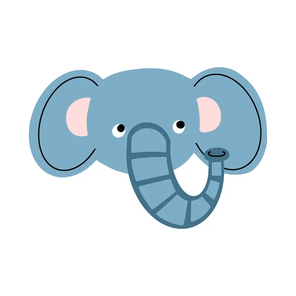 Cabeça Elefante Engraçado Bonito Retrato Animal Estilo Cartoon Ilustração Vetorial —  Vetores de Stock