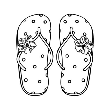 Puantiyeli ve çiçekli terlikler. Beyaz arka plan vektör karalama tasarımında izole edilmiş. El çizimi illüstrasyon.