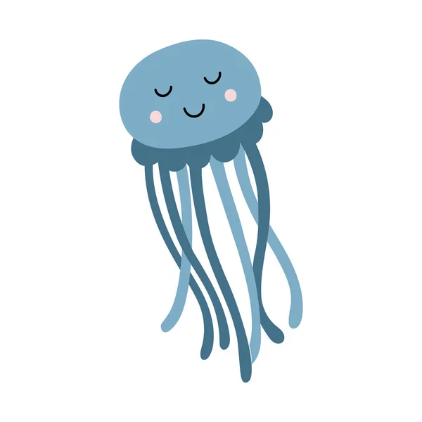 Söpö Jellyfish Eristetty Valkoisella Taustalla Tasainen Doodle Tyyliin Sarjakuva Vektori — vektorikuva