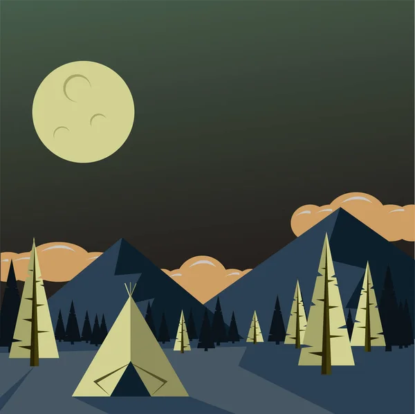 La tente se dresse au milieu des montagnes — Image vectorielle