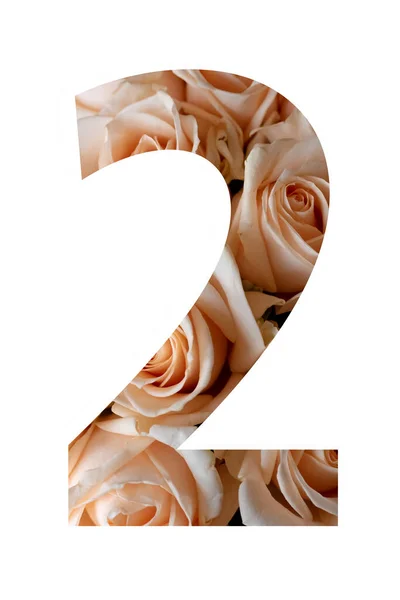 Number two of rose flowers on a white background, Number for banners and ads. — Stock Photo, Image