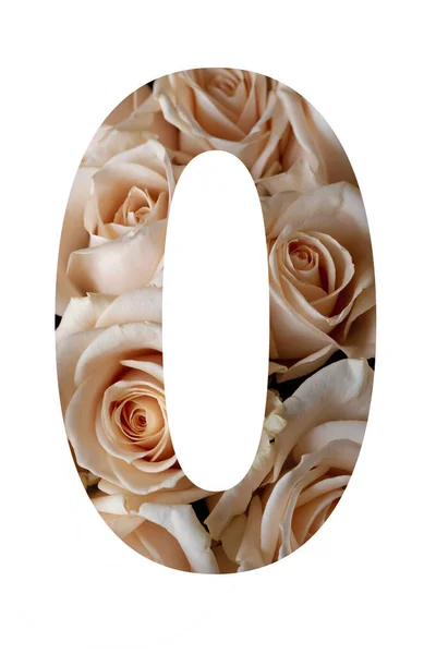 Number zero of rose flowers on a white background, Number for banners and ads. — Stock Photo, Image