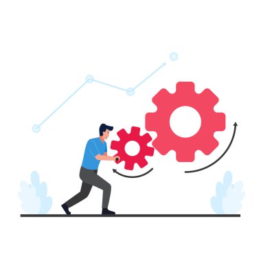 Adam dişliyi itiyor, işlem sırasında metaforu döndürüyor..