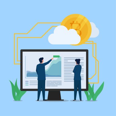 Kripto yığınındaki iş adamı püf noktası kripto para biriminin monitör metaforunda.