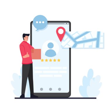 Kurye paketi gezici ekranın yanında bir gözden geçirme ile birlikte taşıyor.