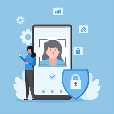 Kadın telefonu yüz tanıma ile tut.