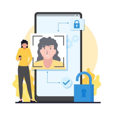 Kadın telefonu yüz tanıma ile tut.