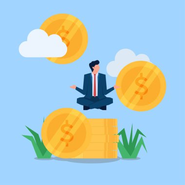 İşadamı parayla meditasyon yapıyor.