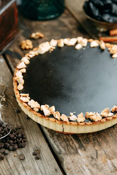 Gâteau Tranché Avec Garniture Caramel Gâteau Chocolat Fait Pâte Lâche — Photo