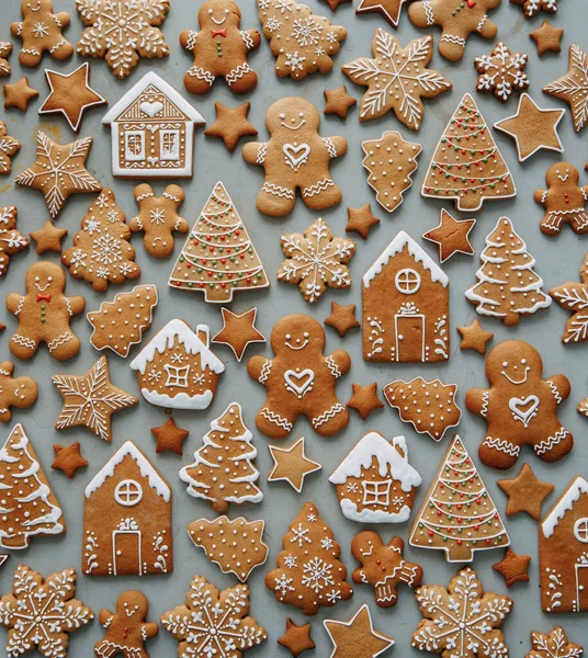 Cookies Form House Christmas Tree Person Star Decorated Icing Winter — Stock Photo, Image