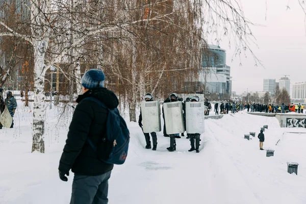 Jekatěrinburg Rusko Ledna 2021 Lidé Protestují Proti Putinovi Náměstí Akce — Stock fotografie
