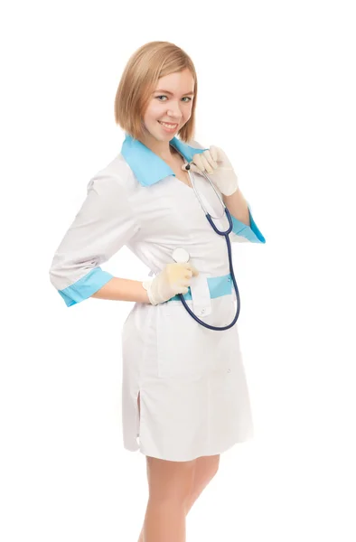 Kobieta lekarz w laboratorium biały — Zdjęcie stockowe