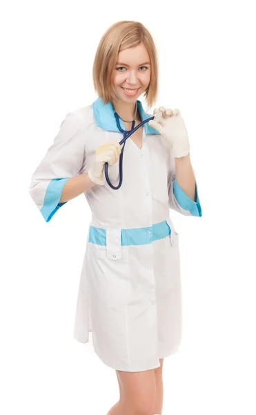 Kobieta lekarz w laboratorium biały — Zdjęcie stockowe