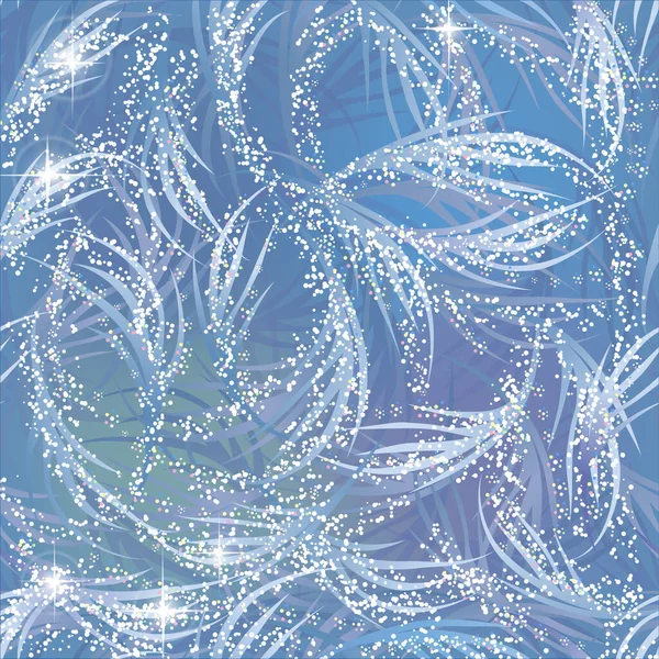 Karlı, pırıl pırıl, mavi camda parlayan donmuş bir desen.