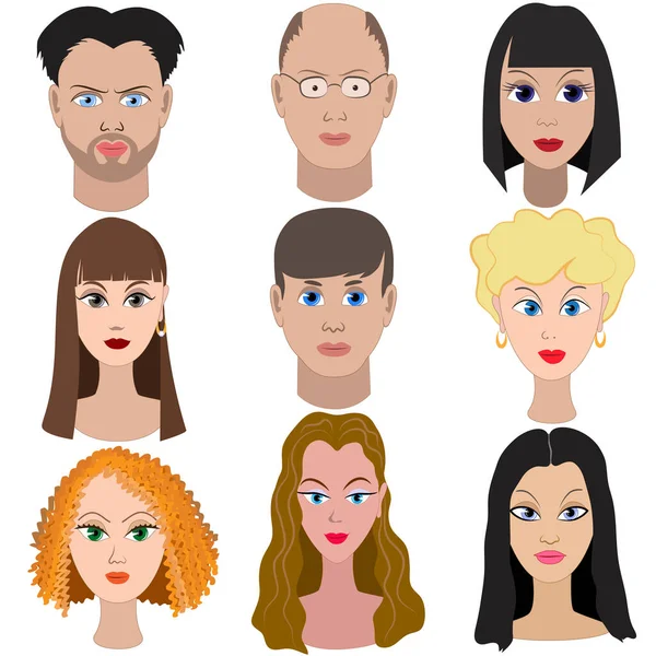 Set Portraits People Full Face — Stock Vector