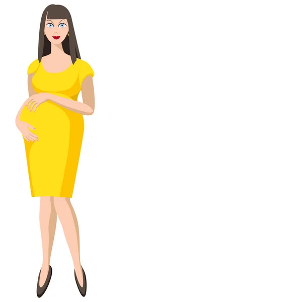 Illustration Beautiful Young Pregnant Woman Yellow Dress — Stock Vector