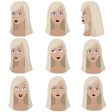 Aynı kadının, sarı saçlı bir dizi farklı duyguları var..