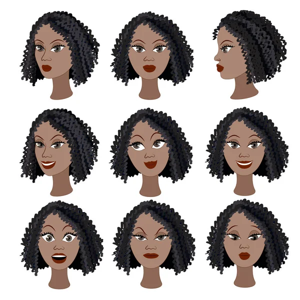 Conjunto Variación Emociones Misma Chica Negra — Archivo Imágenes Vectoriales