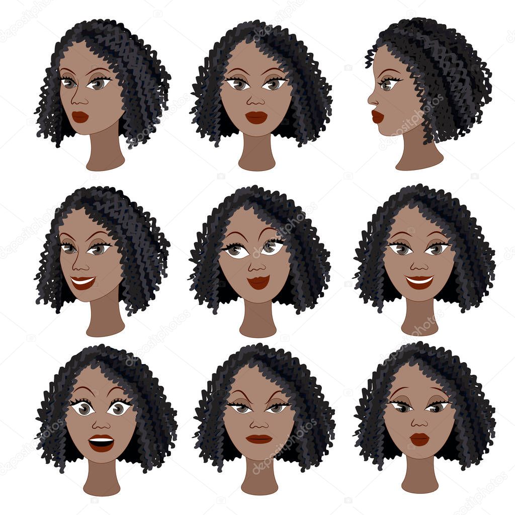 Set of variation of emotions of the same black girl