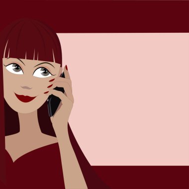 Metnin için telefon ve boşluk ile konuşan kızın yüzüne sahip vektör arkaplanı