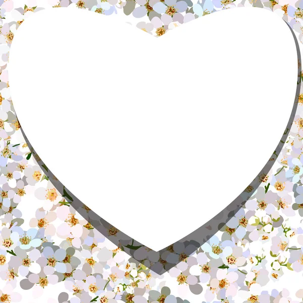 Coração Branco Fundo Flor Cerejas Florescente — Vetor de Stock