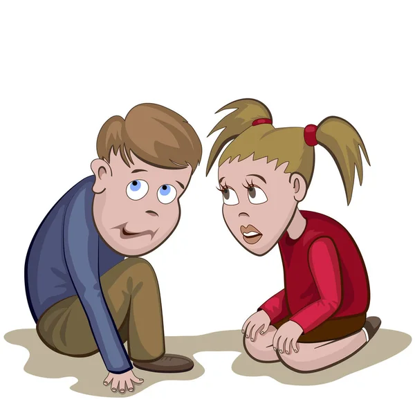 Oğlan ve kız bir şeyden ya da birinden korkarak oturur.