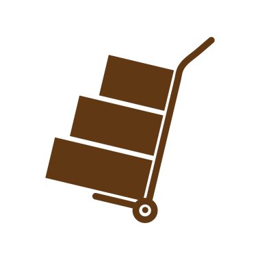 Kutuları simge kamyonla. El kamyon işareti erkek. kahverengi düğme