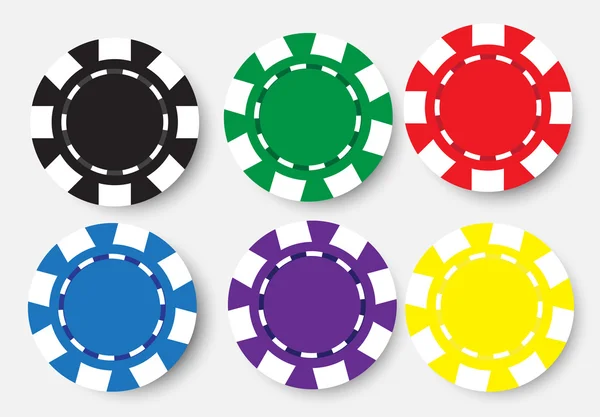 Six poker chips isolated on white background — Stock Vector