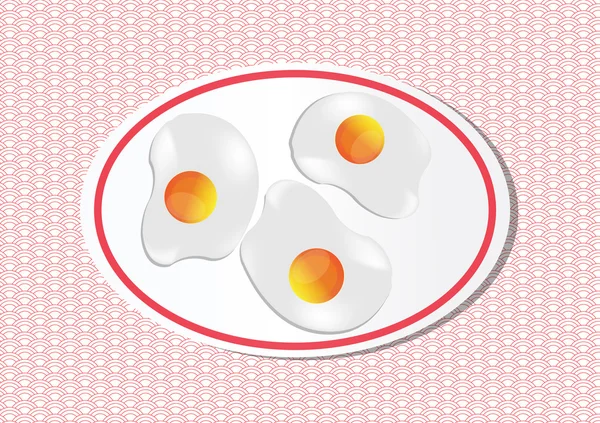 Three fried eggs in plate on japenese background. — Stock Vector