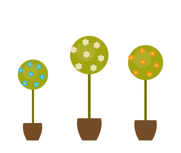 Tree set flowers in the pot. Flat design.  Vector — Stock Vector