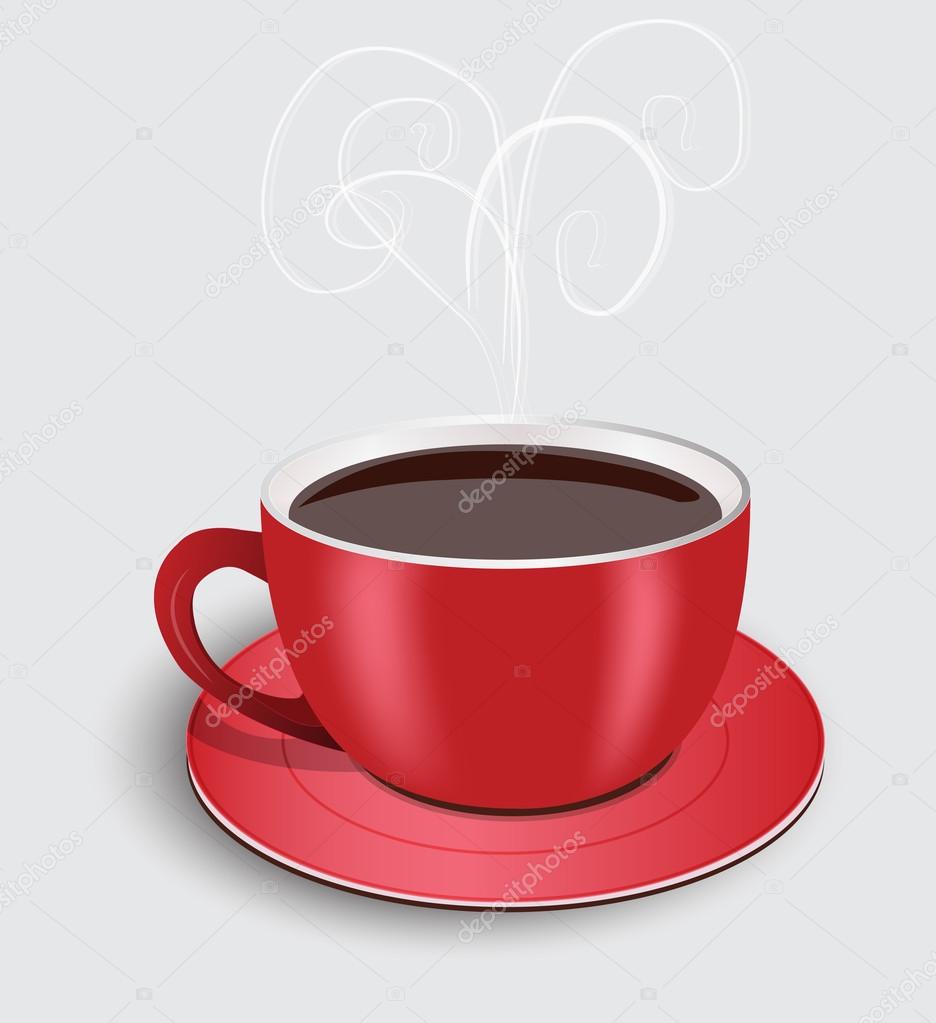 Perfect red cup of coffee with steam. Vector