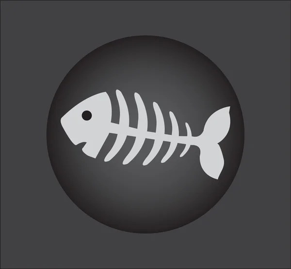 Hueso de pescado, icono de esqueleto de pescado en botón negro — Vector de stock