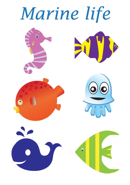 Sea life cartoon set. Marine life — Stock Vector