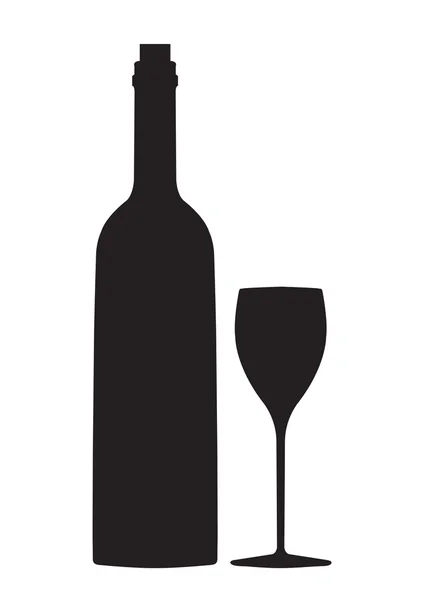 Black wine bottle and glass silhouette on white background — Stock Vector