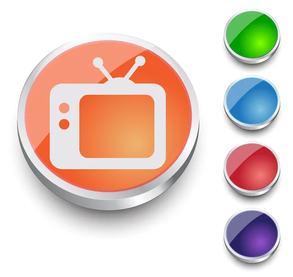Tv-Vektor-Symbol. Retro-TV-Symbol. runder Knopf gesetzt — Stockvektor
