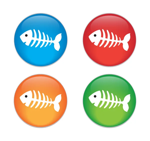 Fish bone, fish skeleton Glass Button Icon Set — Stock Vector