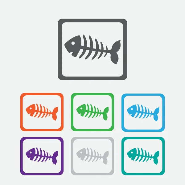 Fish bone, fish skeleton. Round squares buttons with frame. Vector. — Stock Vector