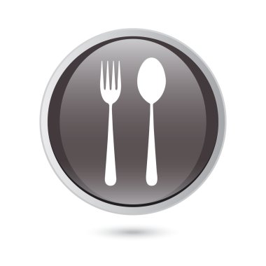 Çatal ve kaşık Icon - Restoran üye, siyah parlak düğme